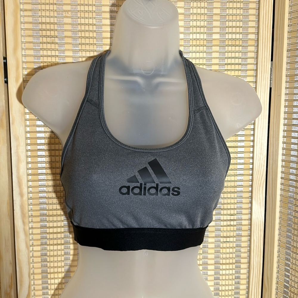Adidas Heather Gray Black Trim Mesh Racerback Sports Bra X Small